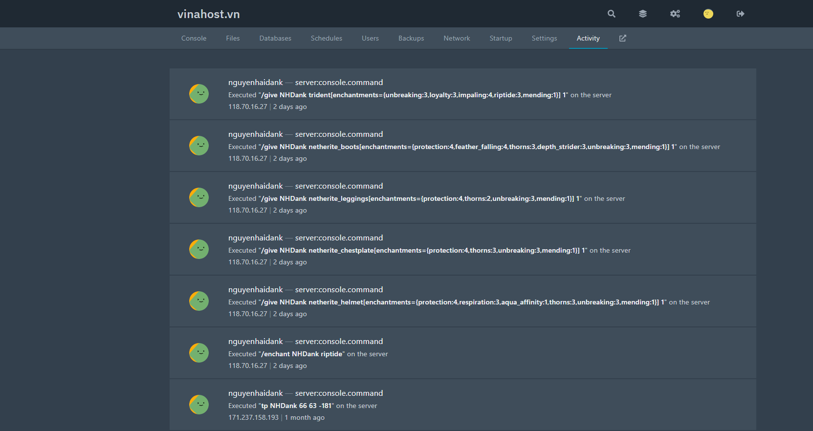 Giao diện mới - nhật ký thao tác server với thiết kế cải tiến